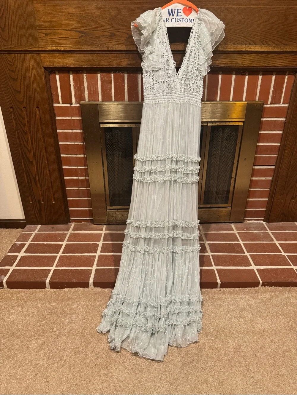 BHLDN Free People FP1 Crochet V-Neck Maxi Dress with Flutter Sleeves